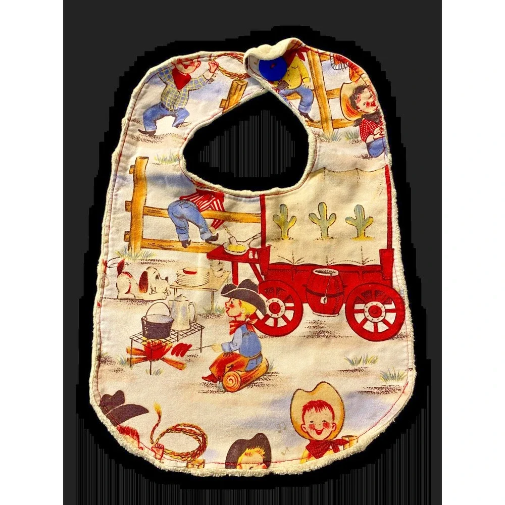 Cowboy Western Bib Handmade Cloth Fabric Minky Soft Back Boys Girls Baby 0-12M